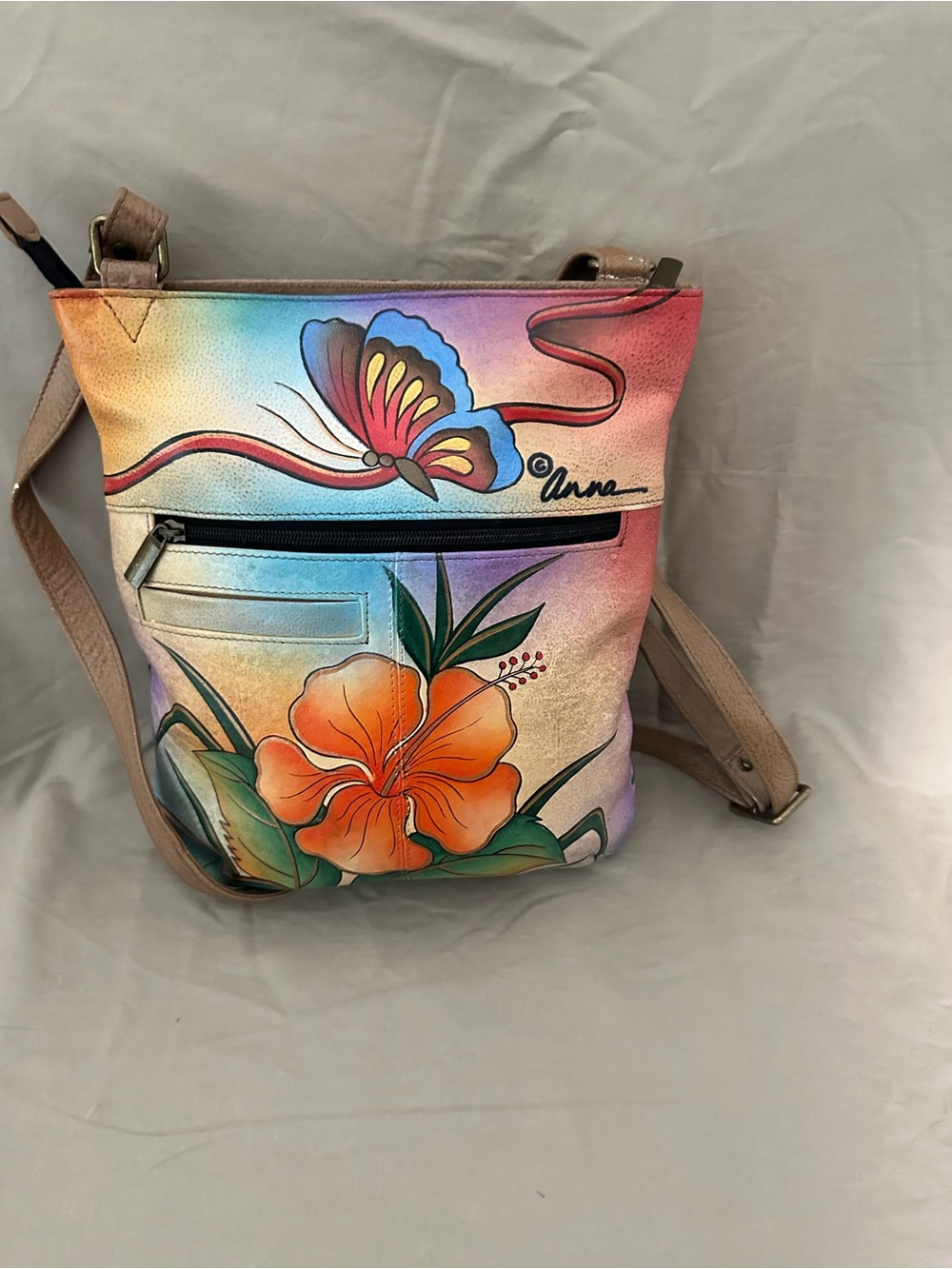 NEW Anna by Anuschka Hand Painted Leather Crossbody Bag